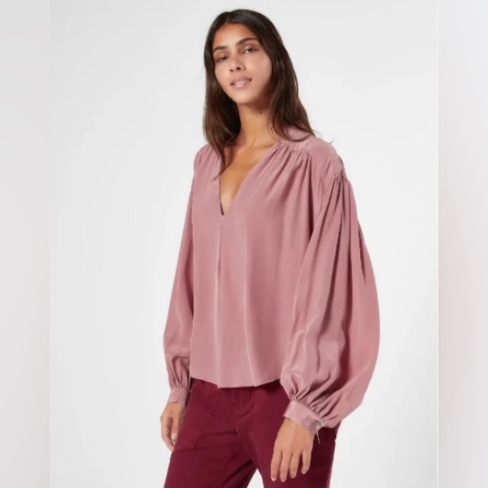 Joie Dusty Rose V-Neck Long-Sleeve Blouse - Picture 2 of 13
